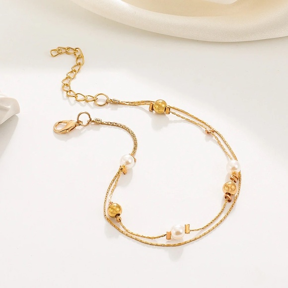 Simple Pearl Double Strand One Clasp Anklet - Picture 5 of 6